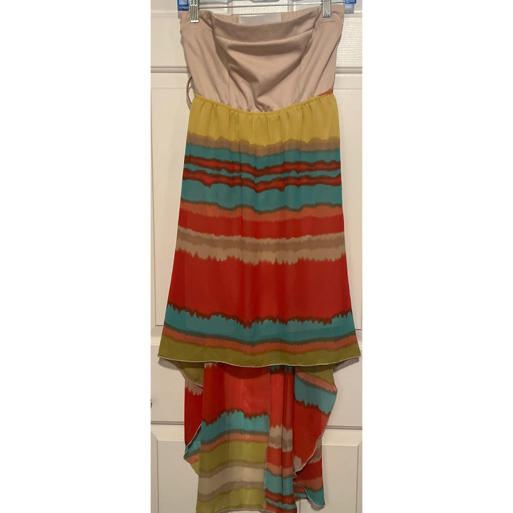 Rue 21 Women's Beige Red Blue Beach Hi Low Dress Size M Front 29" Long x 46"